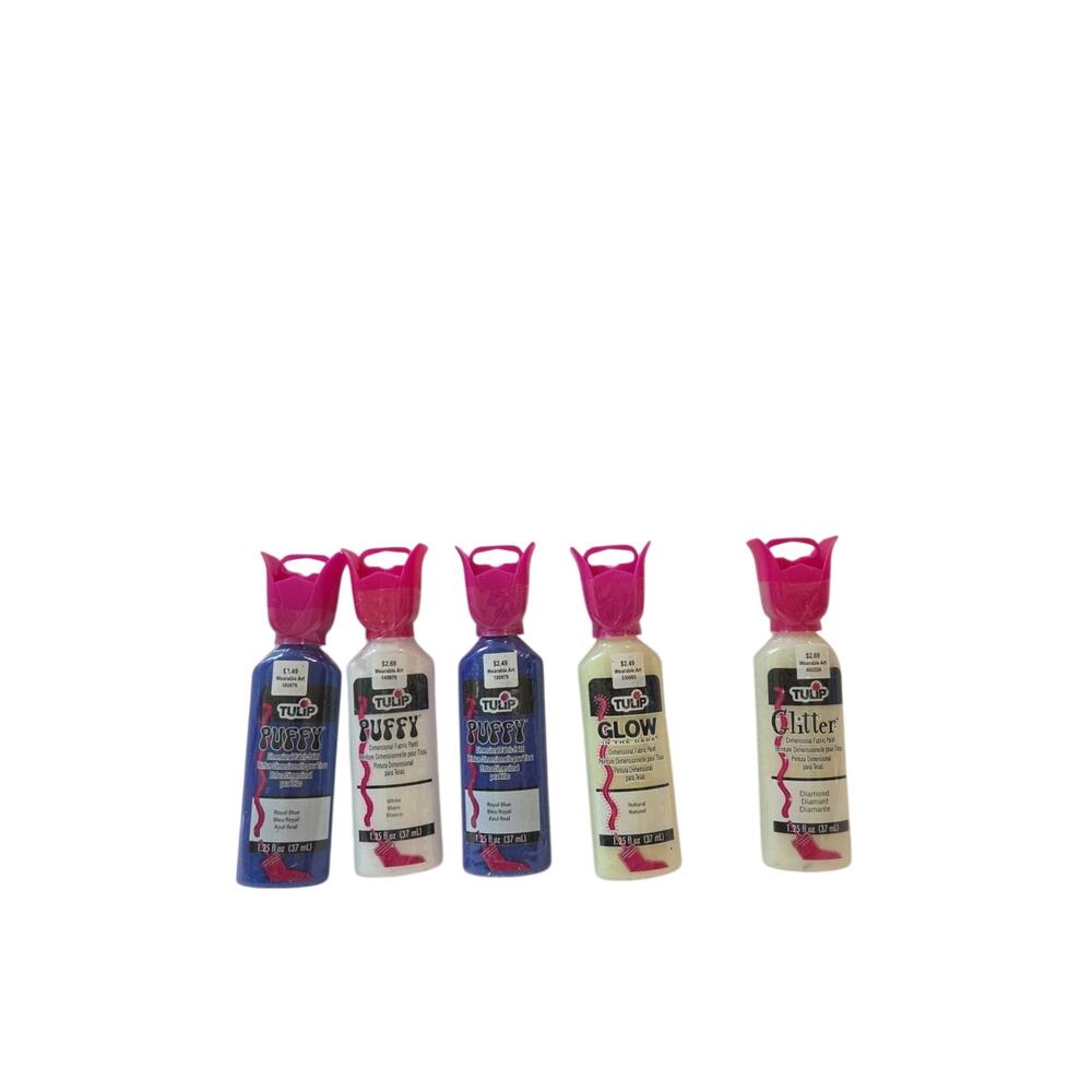 Lot Of 5 Tulip wearable Paint Puffy Glow Glitter 1.25 Fl Oz Each